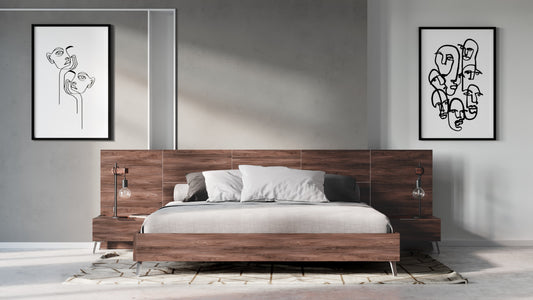 Nova Domus Brooklyn Italian Modern Walnut Bed and Nightstands Set