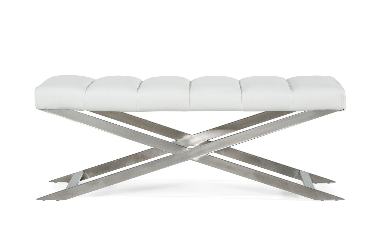 Modrest Xane Contemporary White and Brushed Stainless Steel Bench