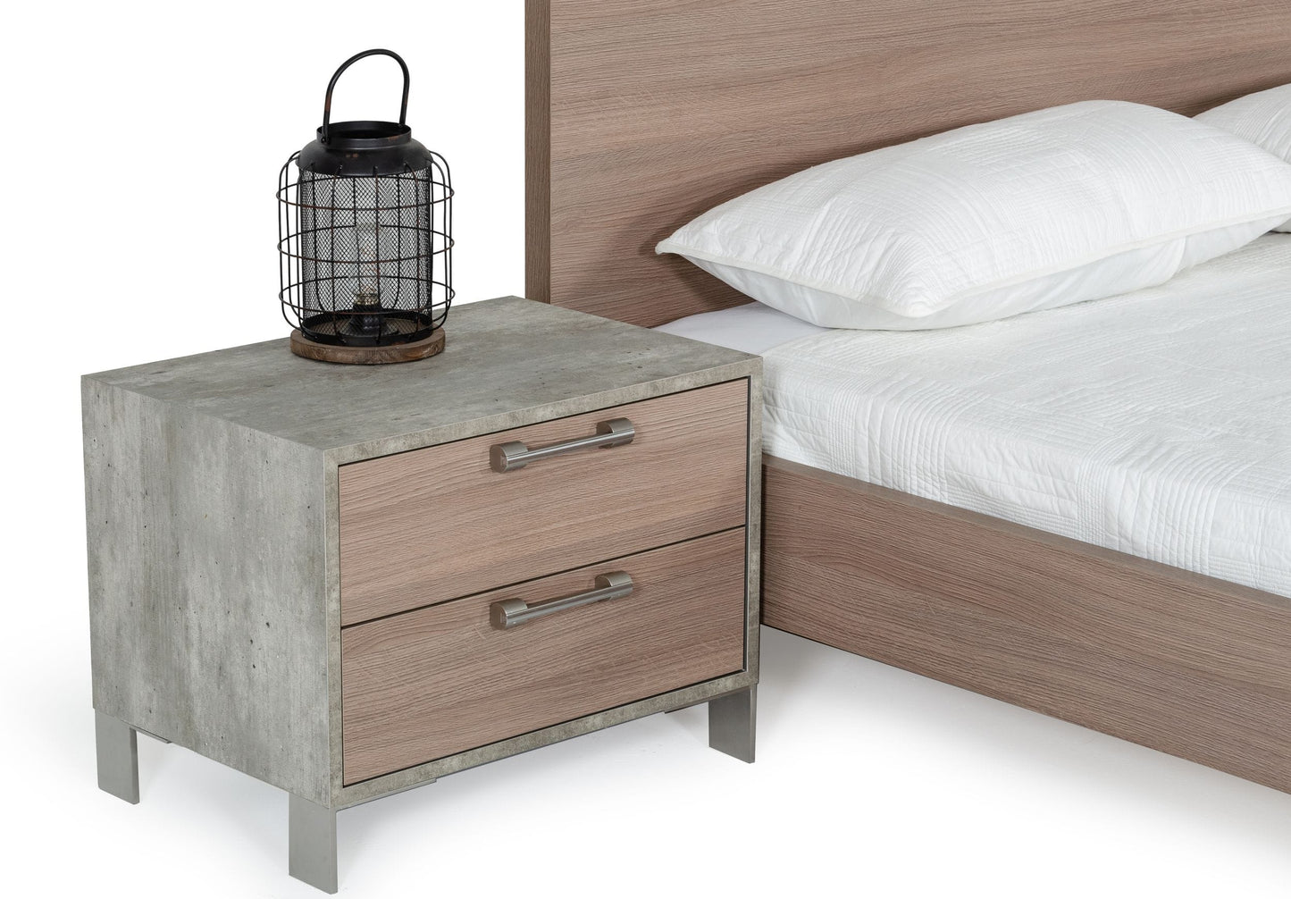 Nova Domus Boston Modern Brown Oak and Brushed Stainless Steel Nightstand