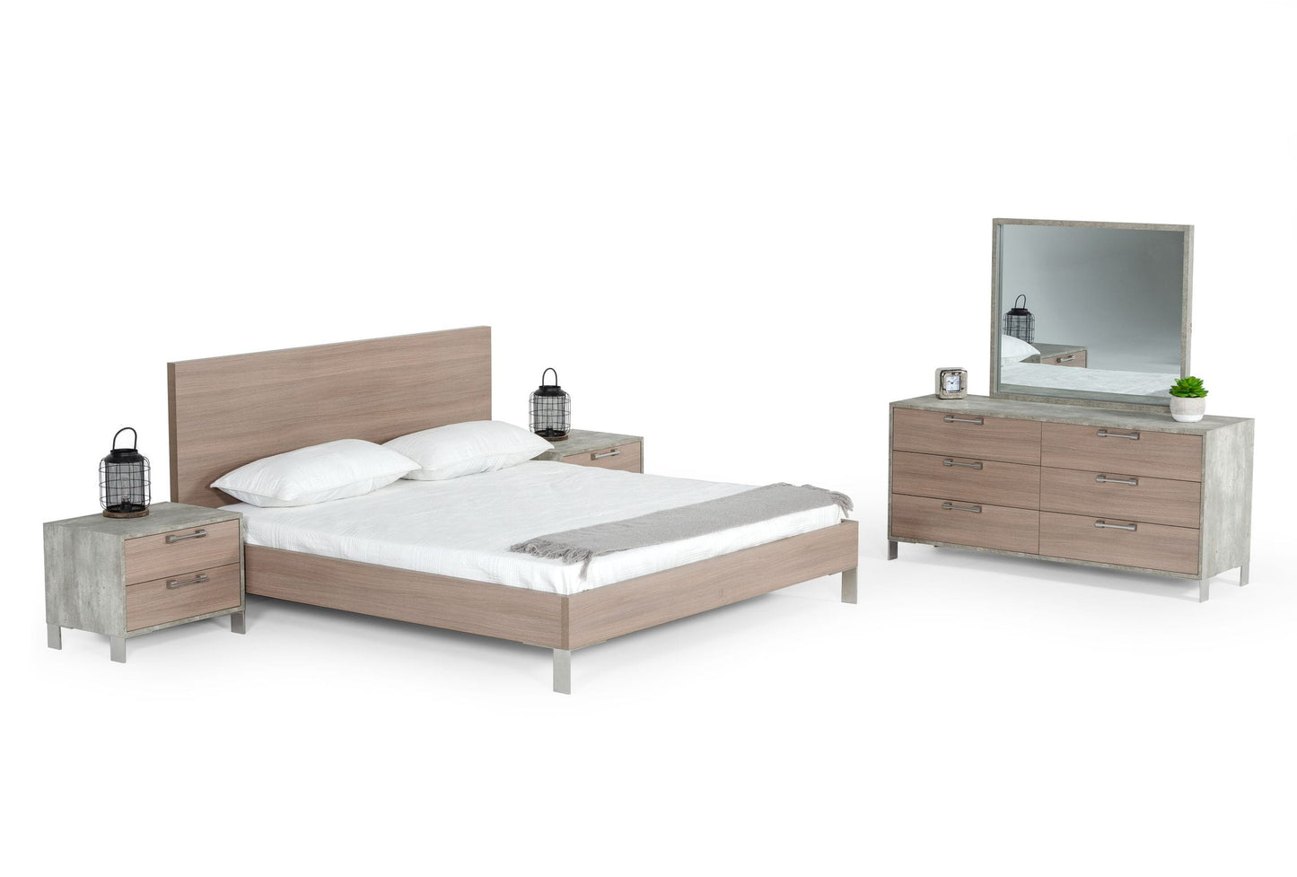 Nova Domus Boston Modern Brown Oak and Brushed Stainless Steel Bed