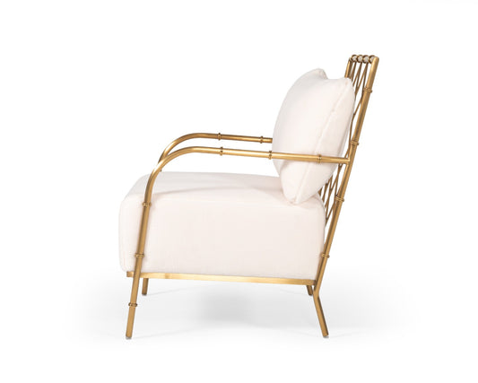 Divani Casa Ignacio Glam White Velvet and Gold Accent Chair