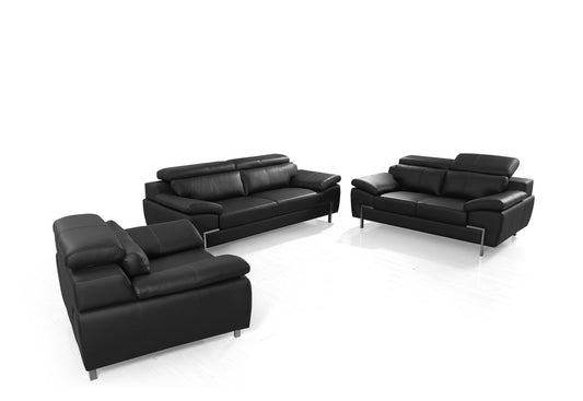 Divani Casa Grange Modern Black Leather Sofa Set