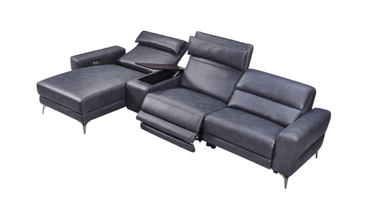 Divani Casa Laramie Modern Charcoal Grey Vegan Leather Left Facing Sectional With Power Recliners