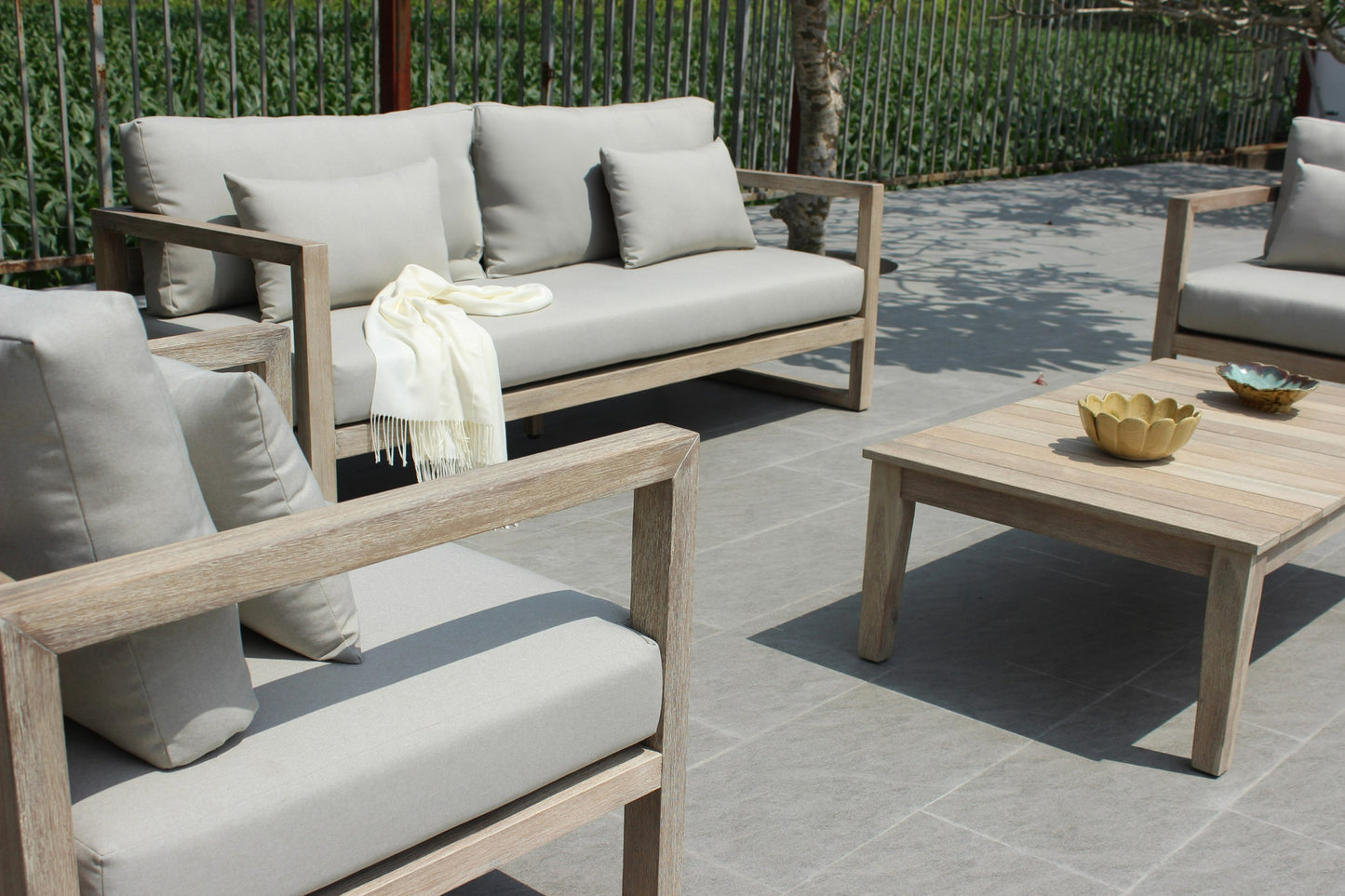 Renava Calm Outdoor Grey and Acacia Sofa Set