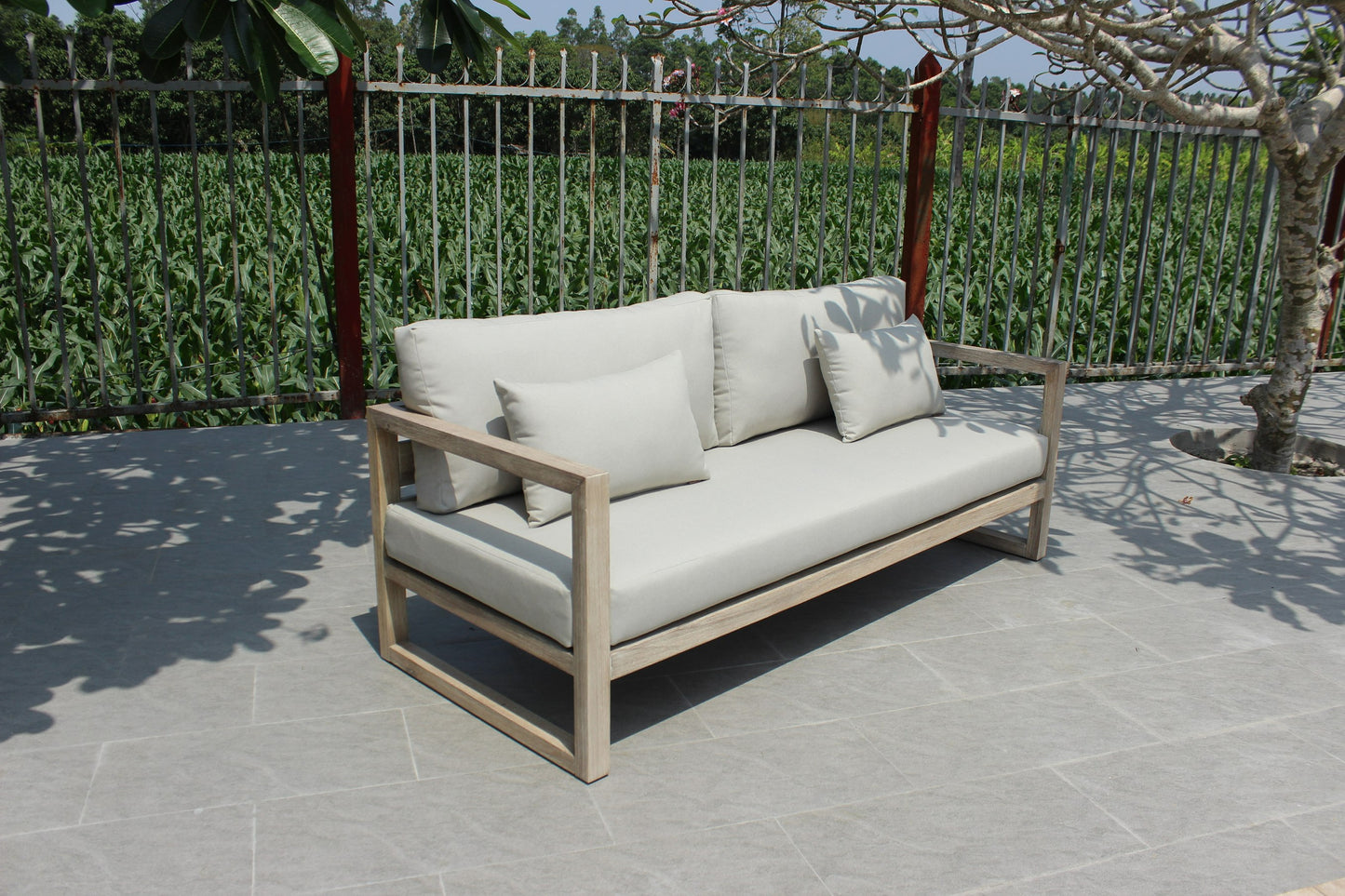 Renava Calm Outdoor Grey and Acacia Sofa Set