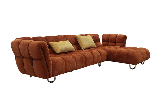 Divani Casa Jacinda Modern Burnt Orange Fabric Right Facing Sectional Sofa and 2 Yellow Pillows