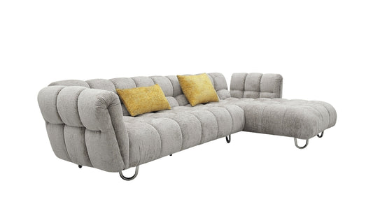 Divani Casa Jacinda Modern Grey Fabric Right Facing Sectional Sofa with 2 Yellow Pillows