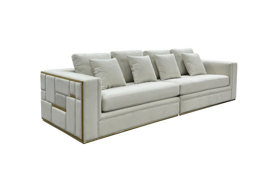 Divani Casa Mobray Glam Light Grey Velvet and Gold Sofa