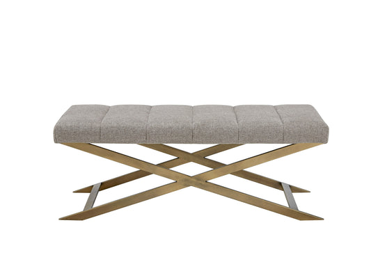 Modrest Xane Contemporary Grey Fabric and Brushed Brass Bench