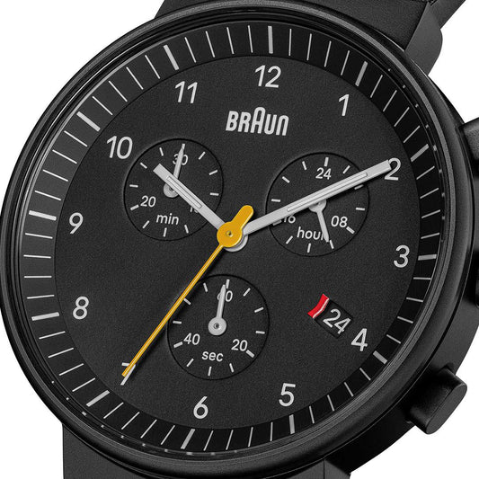 Braun BN0035 Classic Chronograph – All Black – dial close-up