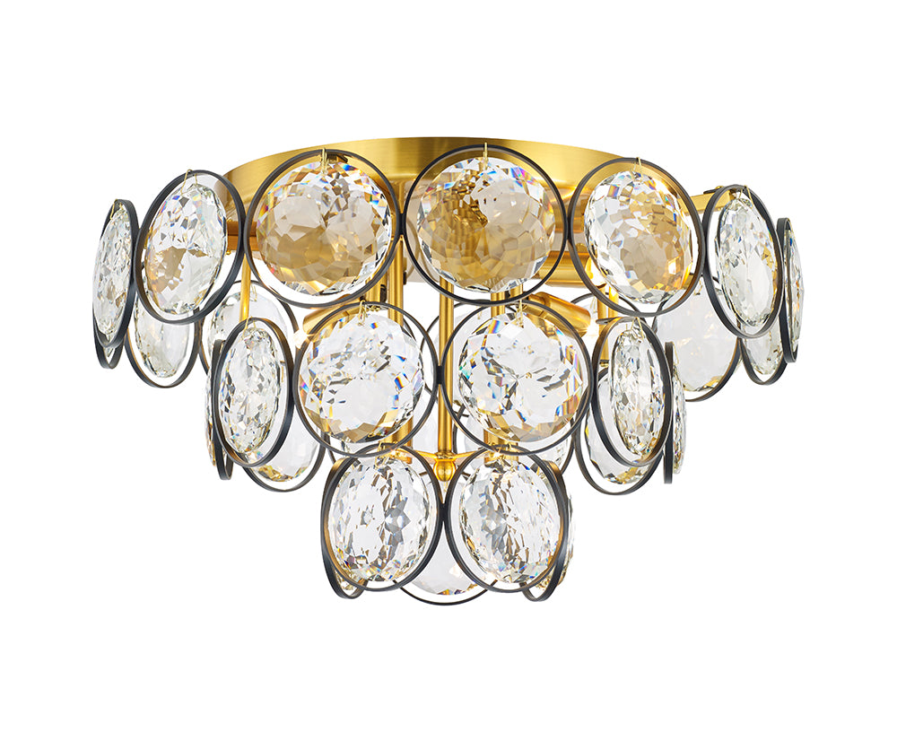 Ella Flushmount 6-Light in Antique Brass & Black 8518BB by StarFire Crystal