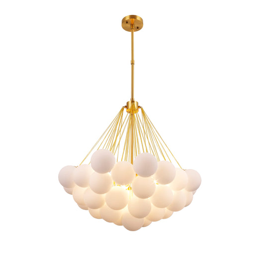 Isabella Pendant 4-Light in Antique Brass  with Mike white glass ball 8636AB by StarFire Crystal