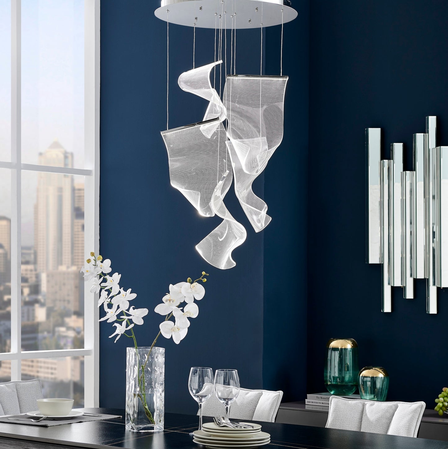 Acrylic Lace 5 Light Chandelier Chrome by Finesse Decor CH-0201-5