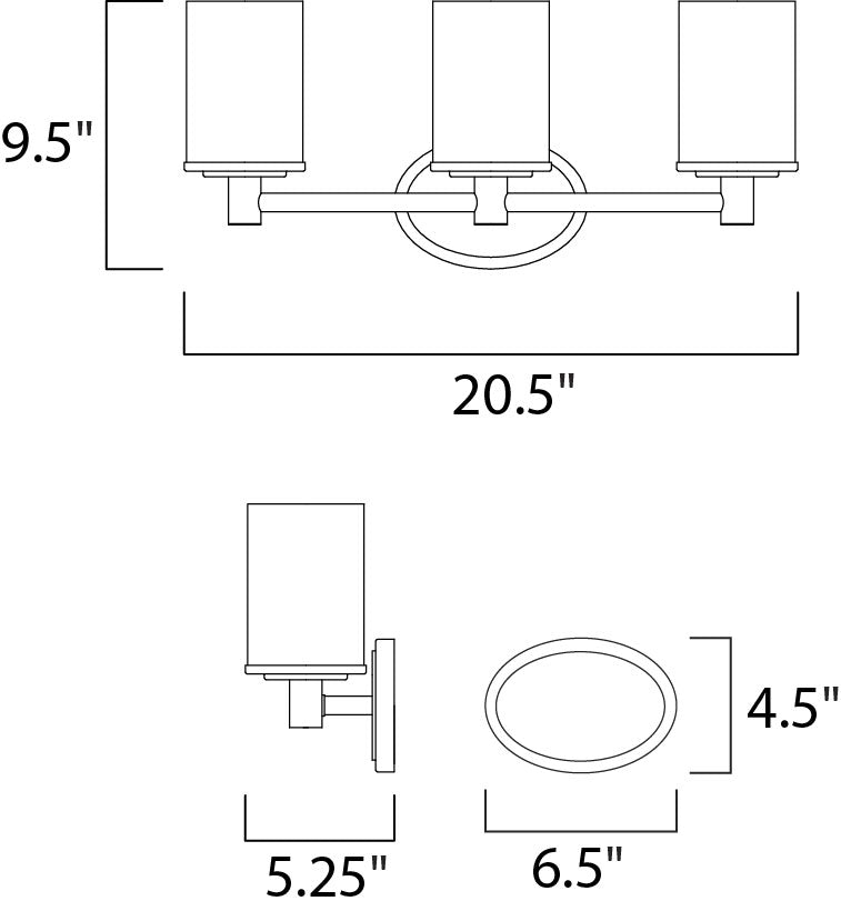 Cylinder 3-Light Bath Vanity Satin Nickel by Maxim Lighting