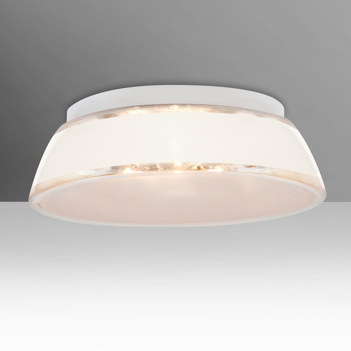 Besa Pica 17 flush mount – White Sand glass, studio view