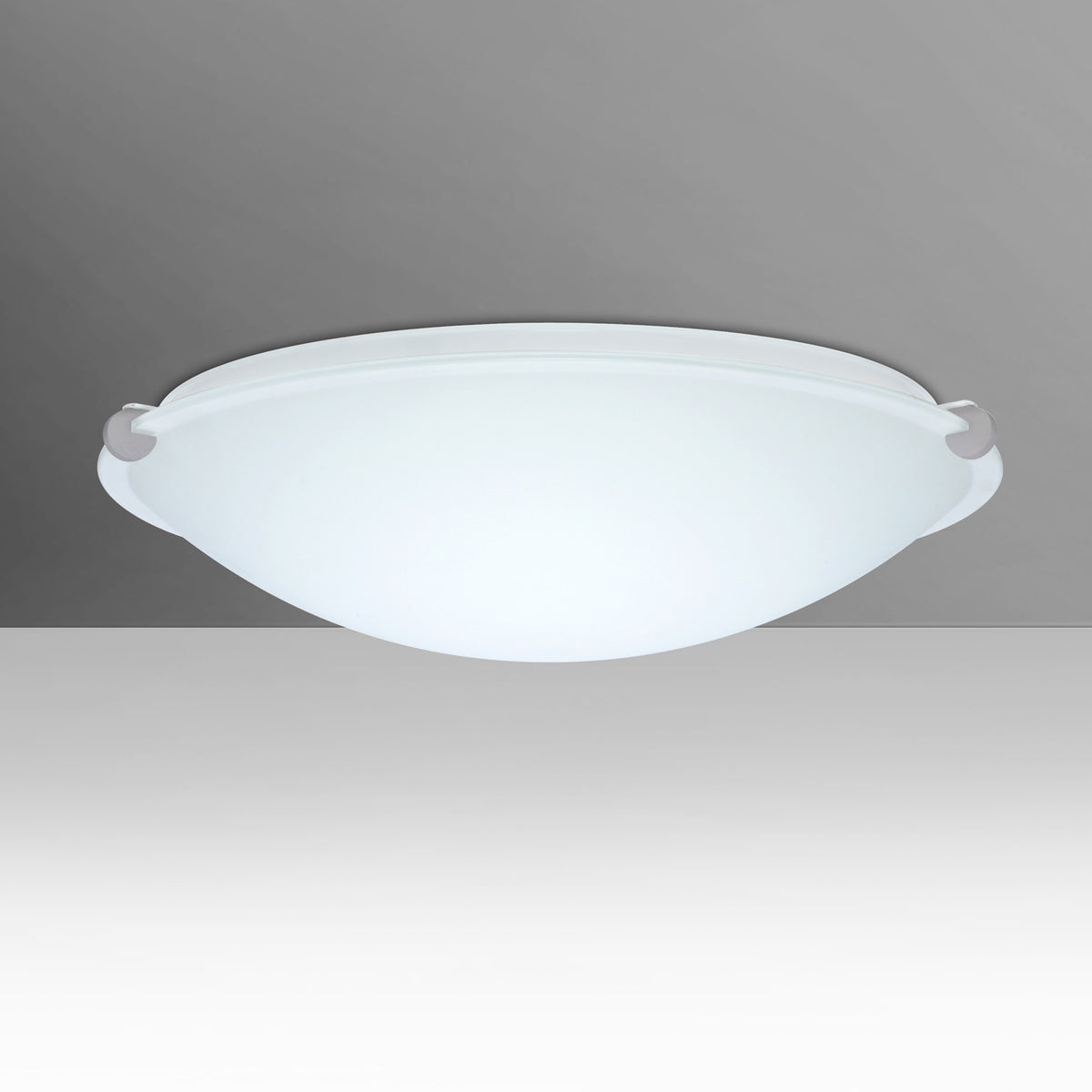 Besa Trio 12 – White glass, studio view, satin nickel clips