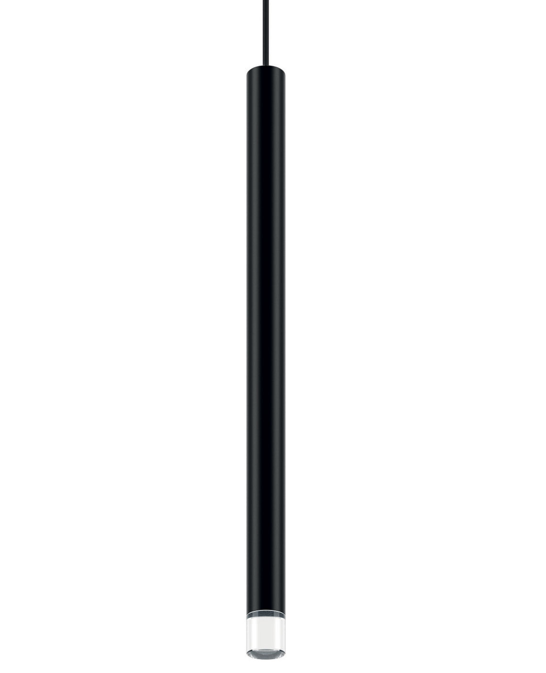 Architectural LED suspension light with narrow cylindrical design in Black finish