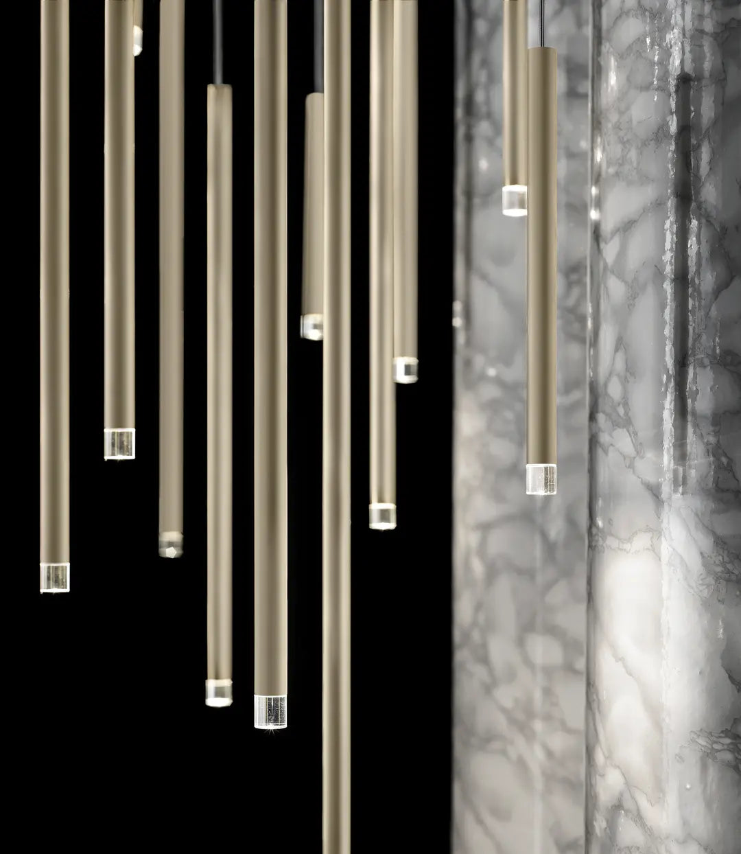 Designer pendant lighting with clear methacrylate diffuser in Gold finish