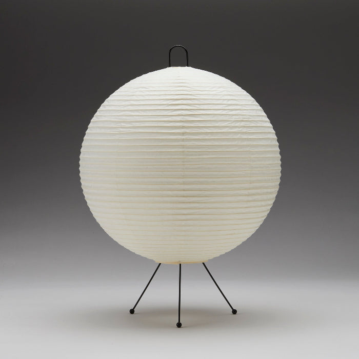 Asano Mari Lamp A122 spherical washi paper lantern on black tripod stand