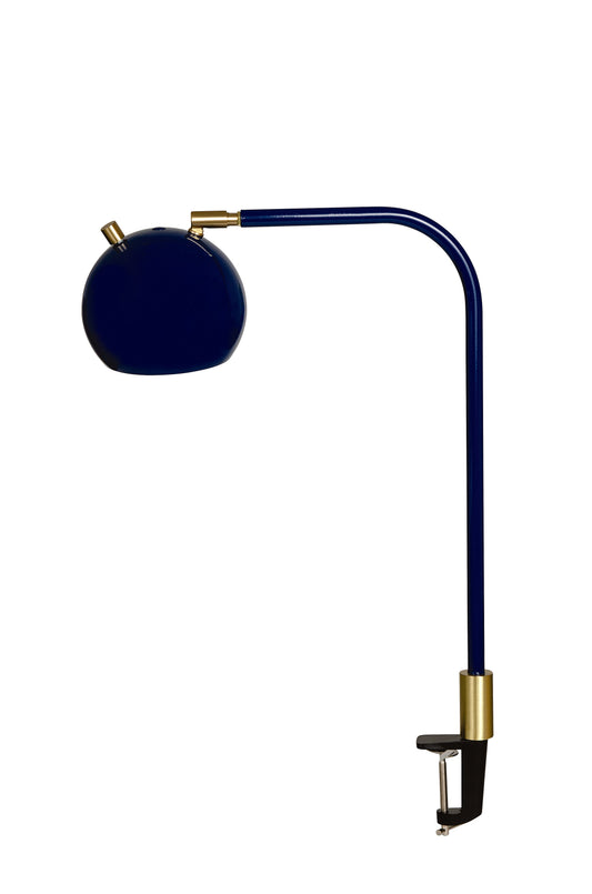 House of Troy Aria Clip-On Task Lamp, Round Globe in Navy Blue/Satin Brass