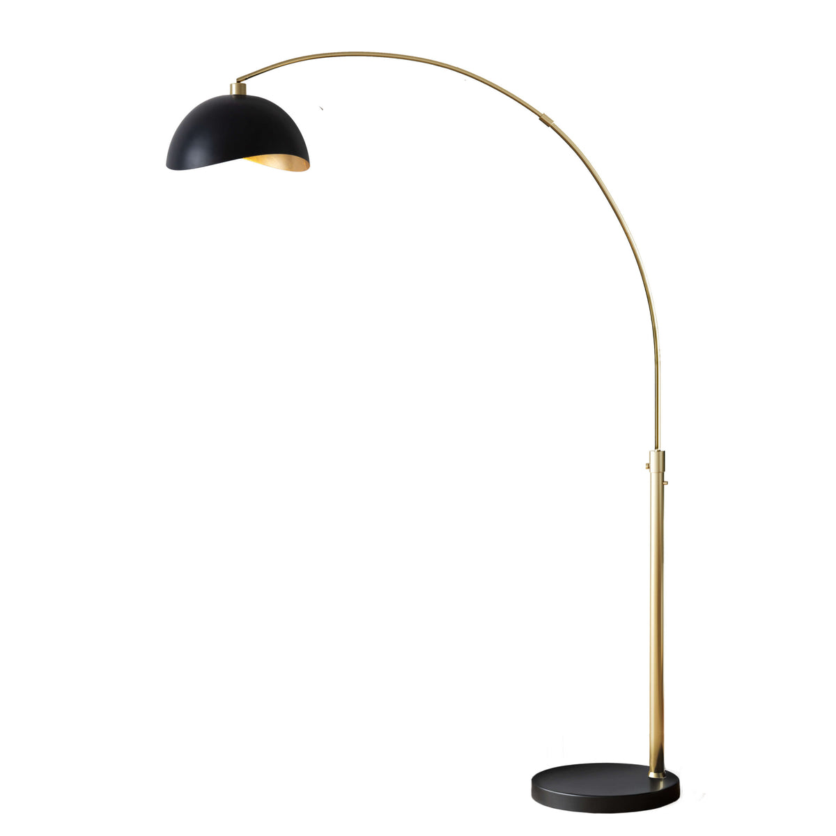 Luna Bella 92" Arc Lamp by Nova of California, Matte Black/Gold shade, Weathered Brass body, Black base – view 21