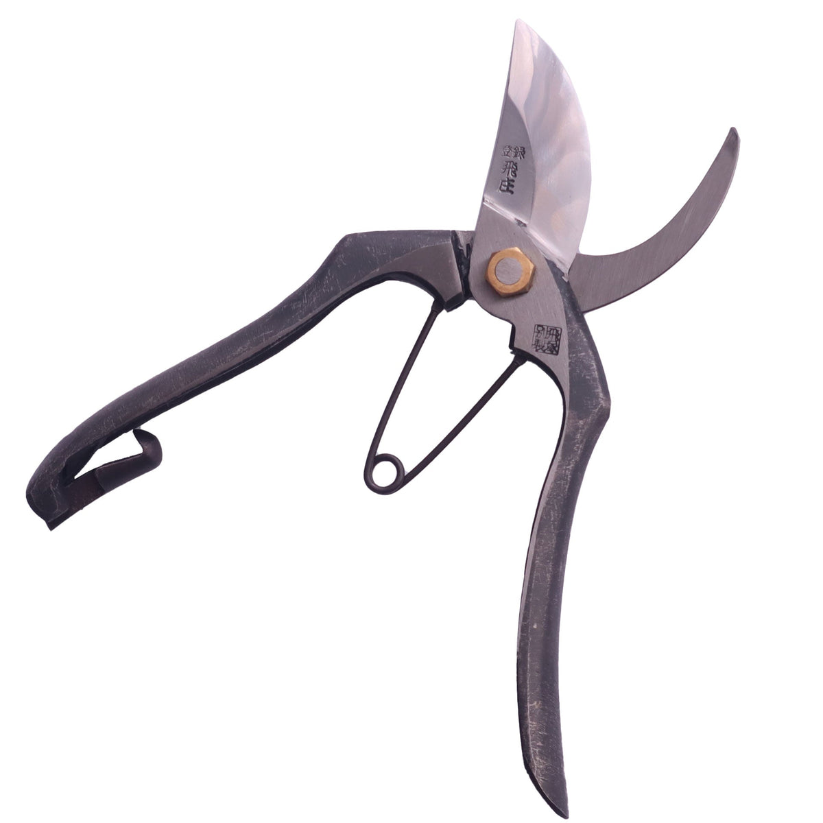 Tobisho Aogami Steel Pruning Shears (PS-07) – studio shot, fully open, side angle