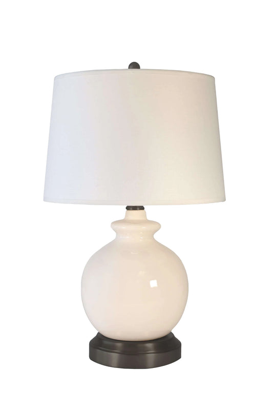 Artisan-crafted ceramic lamp in ivory with battery-powered illumination with Linen shade