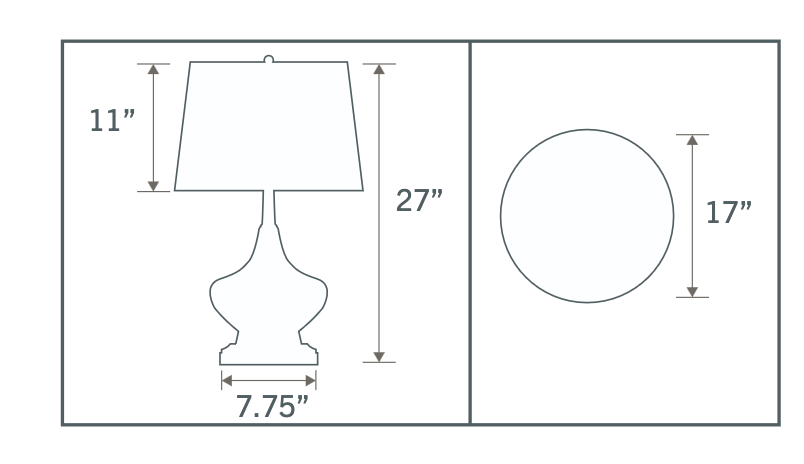 Technical line drawing of Abbeygale rechargeable table lamp with overall measurements and ceramic construction details