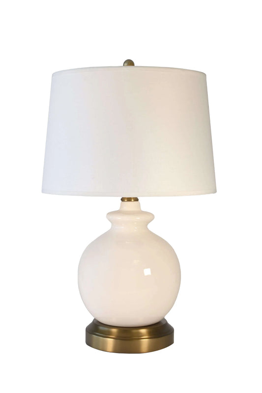 Luxury cordless lamp with antique brass accents and fabric shade