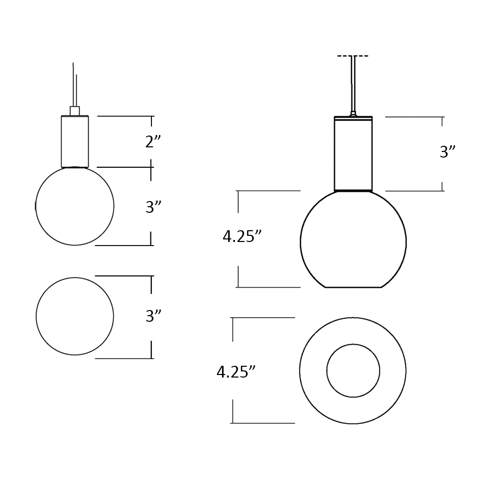 BlackJack Lighting Acrylic Globe 3" Small Pendant Light