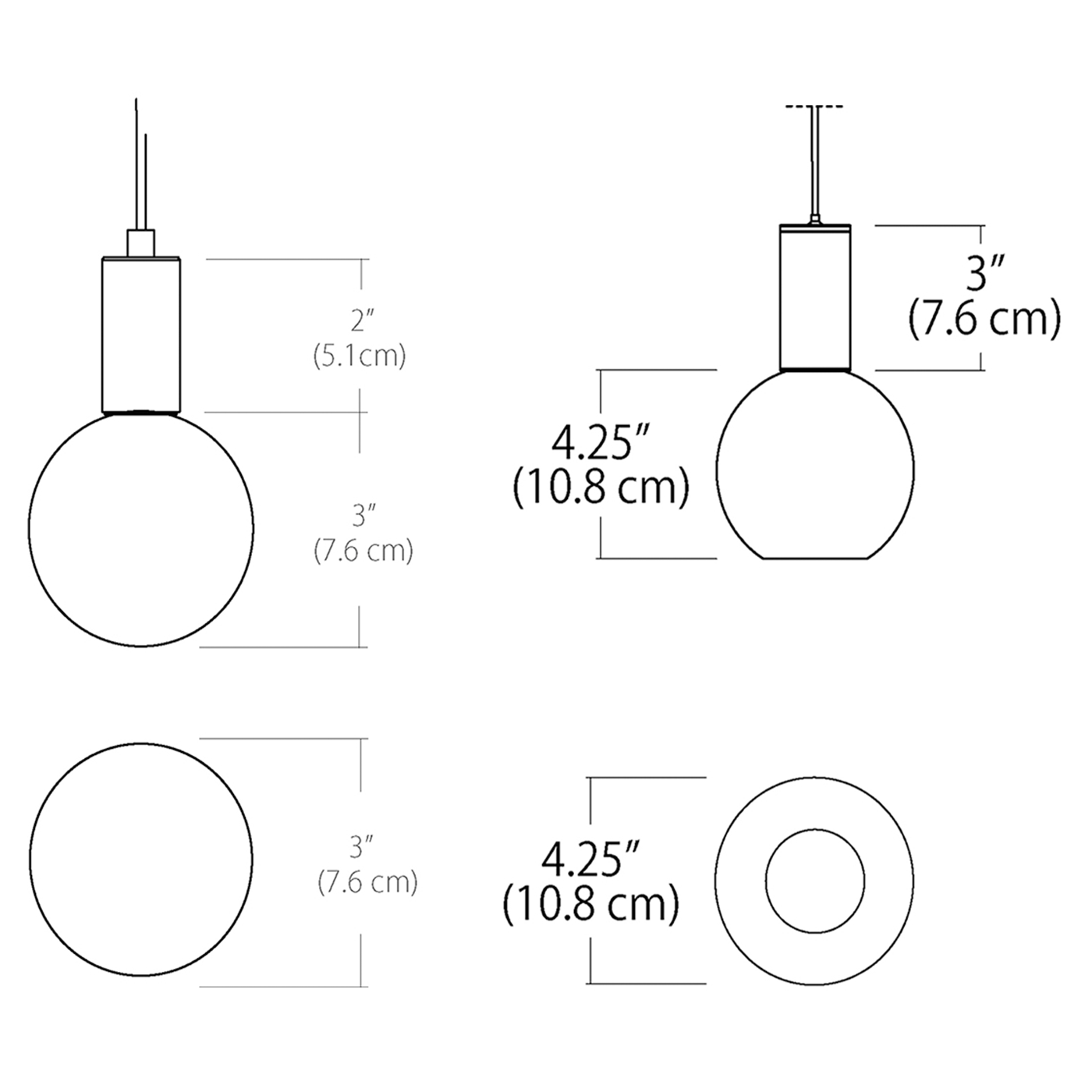 BlackJack Lighting Acrylic Globe 3" Small Pendant Light
