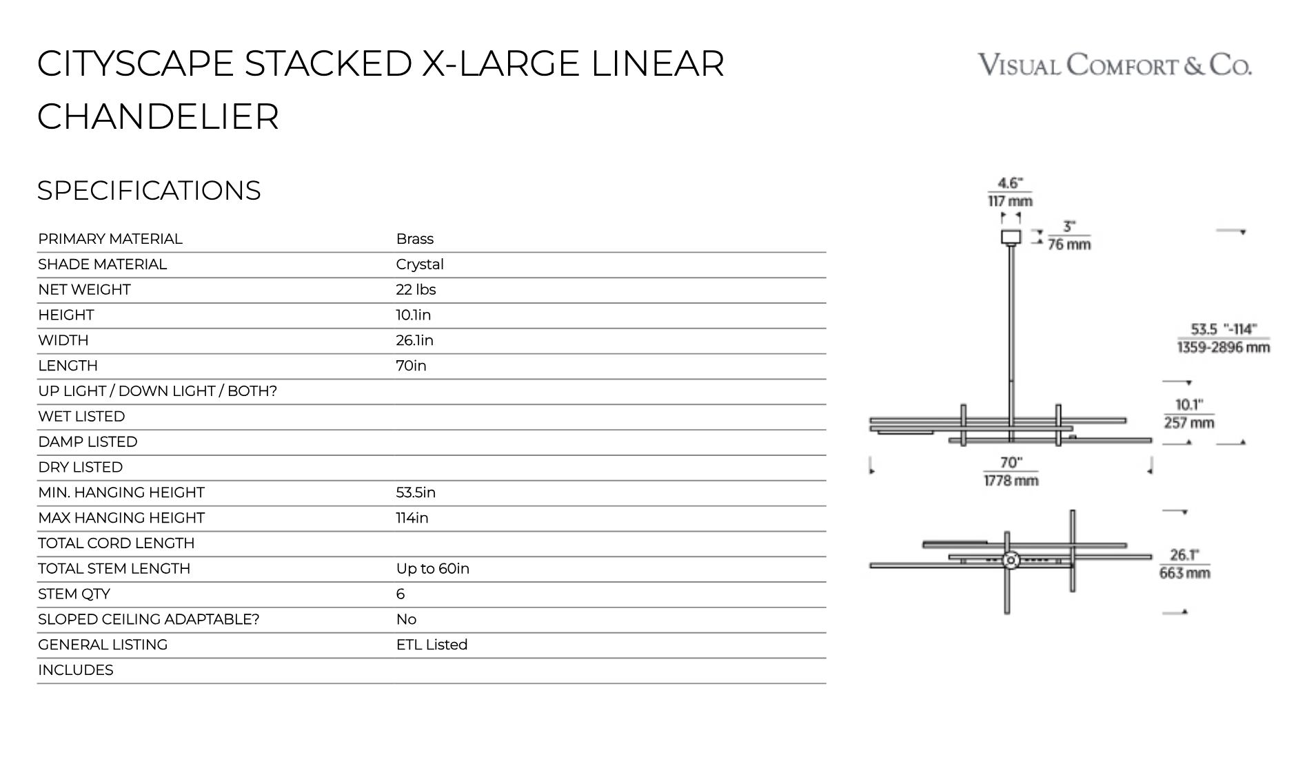 Cityscape Xl Linear LED Chandelier by Visual & Comfort & Co