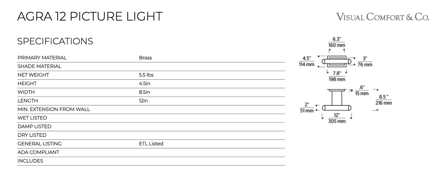 12-inch LED Wall Light For Artwork Agra by Visual & Comfort & Co