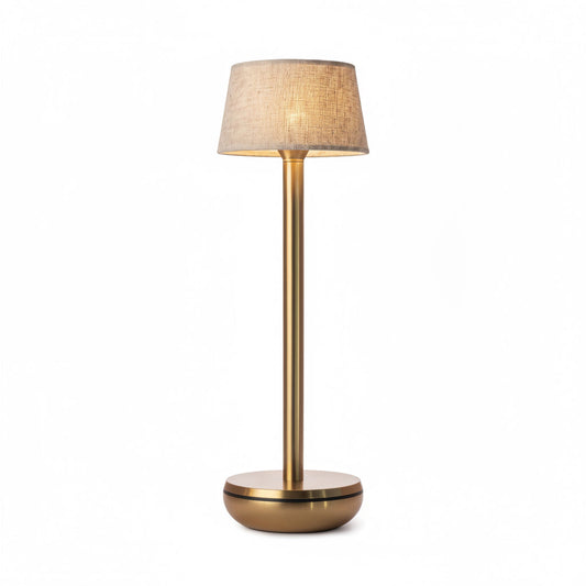 Humble Air V2 Cordless Table Lamp by Humble, Gold with Beige Linen Shade (image 1)