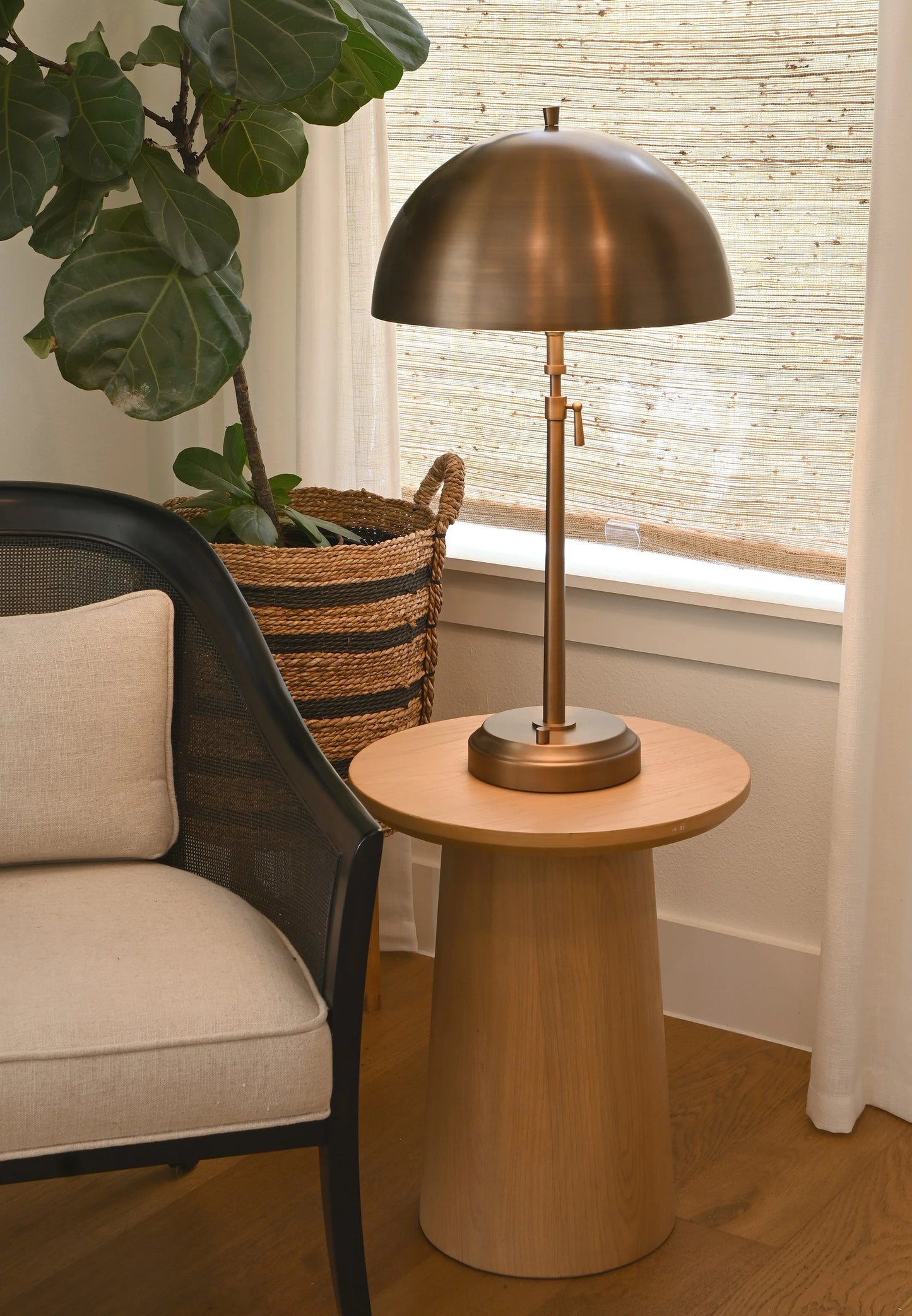Contemporary dark antique brass cordless table lamp with warm LED lighting