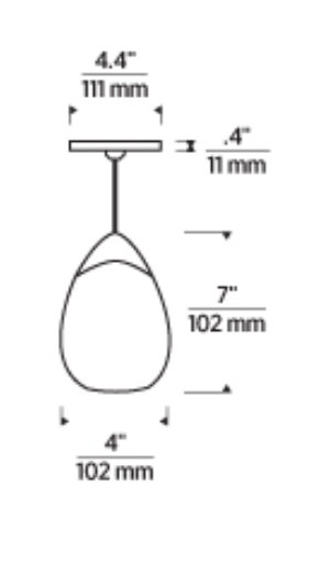 Line drawing of Alina Freejack Pendant by Visual Comfort featuring hand-blown teardrop glass design