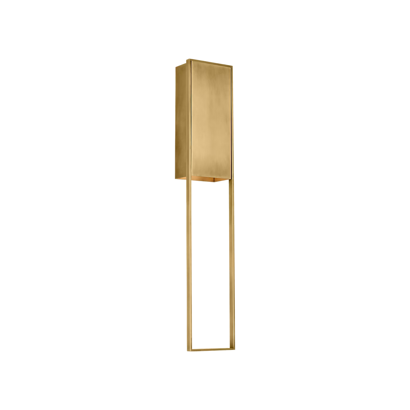 Brass outdoor wall sconce with geometric design and halo accent