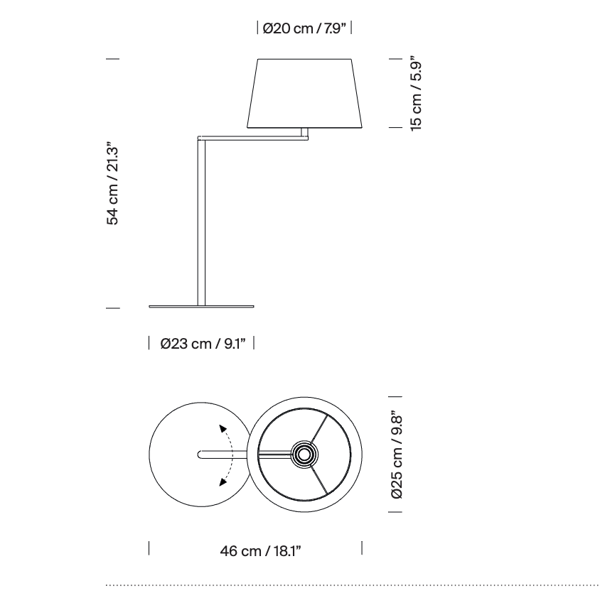 Technical line sketch of Americana satin nickel table lamp with linen shade