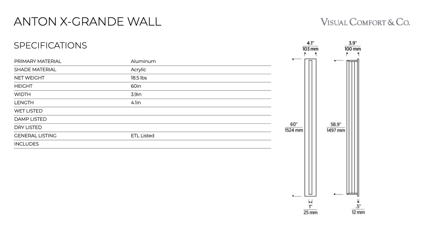 Black 60-inch Exterior Wall Lamp by Visual & Comfort & Co
