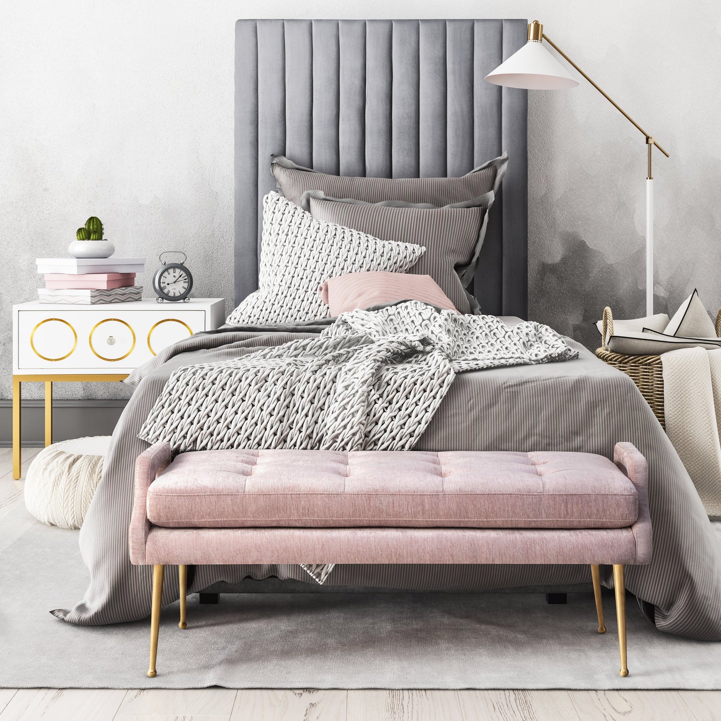 Eileen Velvet Bench Pink by Tov Furniture