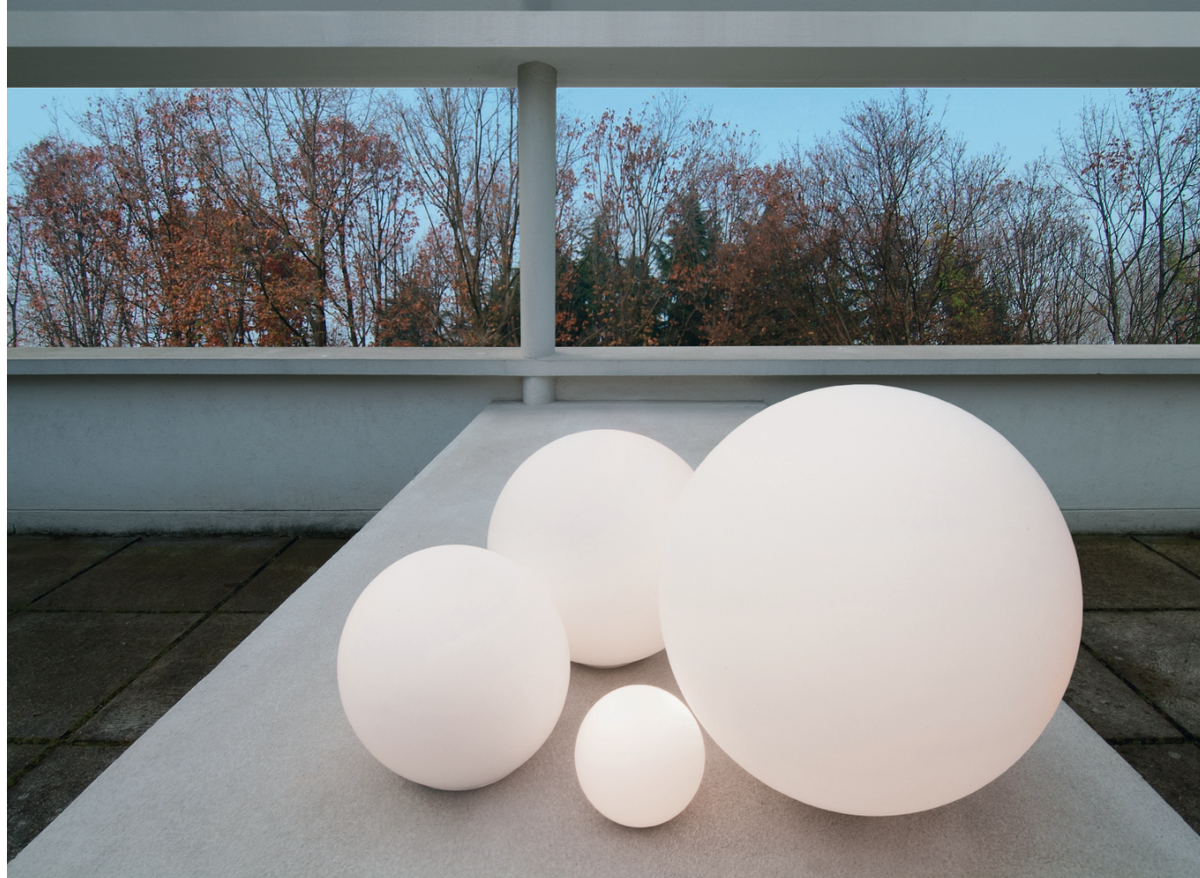 Dioscuri Table Lamp by Artemide with 10-inch glass globe showing all 4 sizes