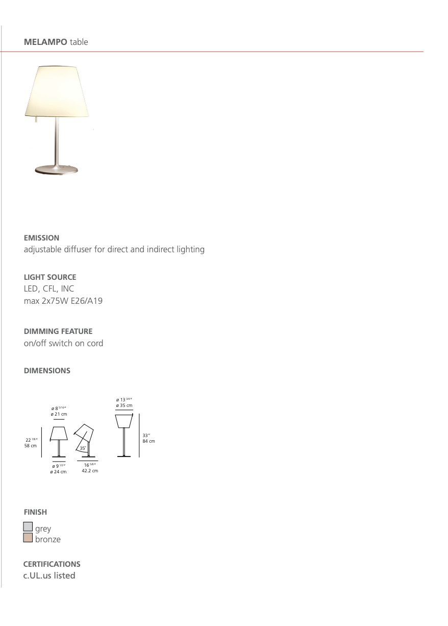 Enhance Ambiance with Adjustable Melampo Lamp - Spec Sheet