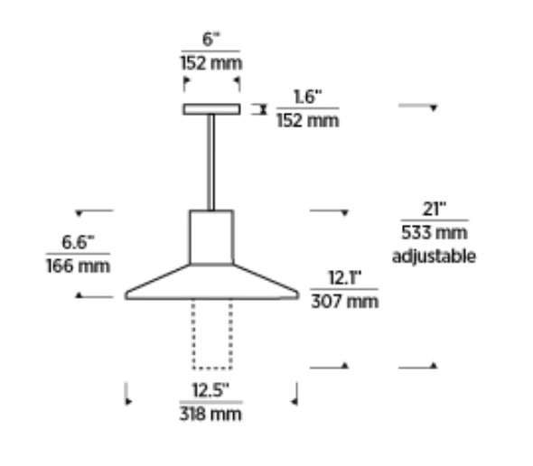 Ash 12 outdoor pendant light with dimmable integrated LED illumination line drawing