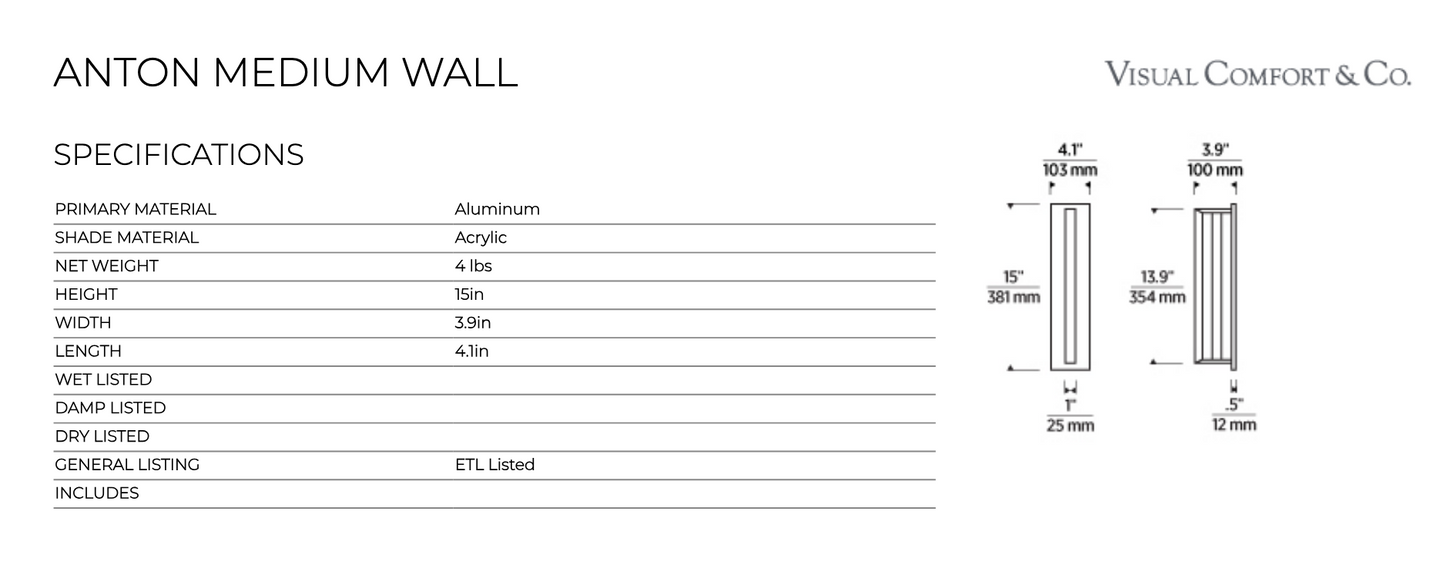 Anton 15 Wall Sconce by Visual & Comfort & Co