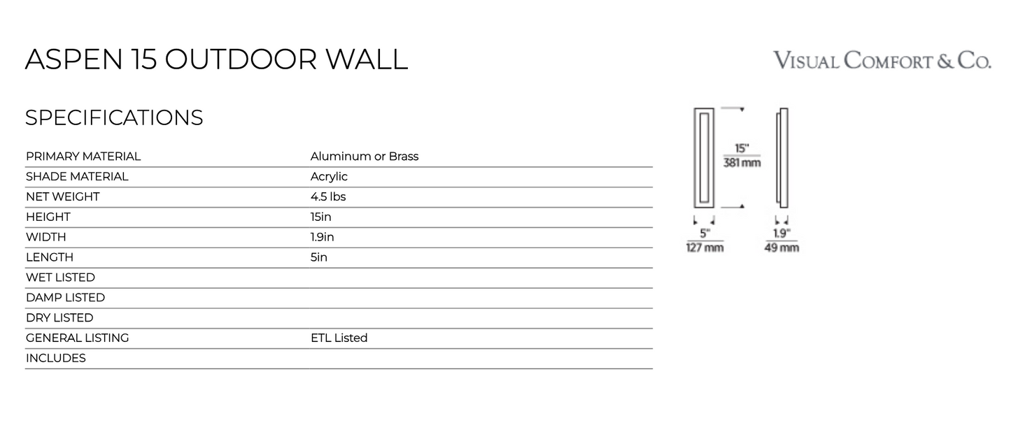 Aspen 15 Outdoor LED Wall Light by Visual & Comfort & Co