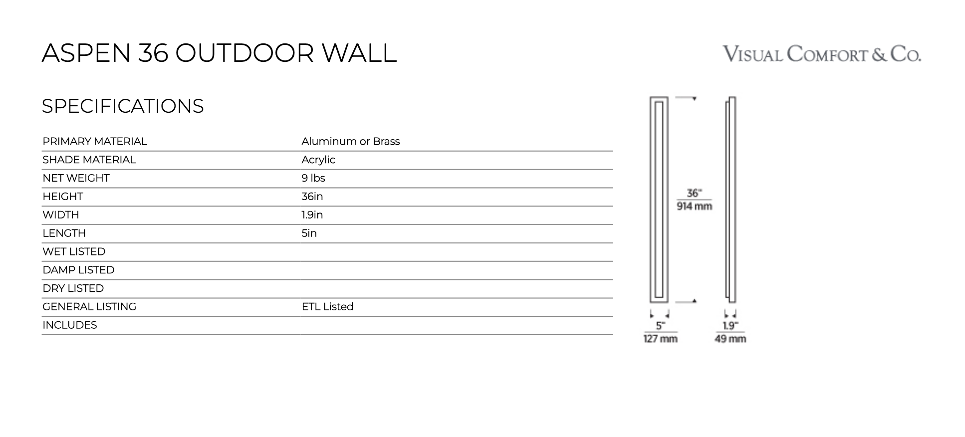 Aspen 36 Outdoor Light by Visual & Comfort & Co