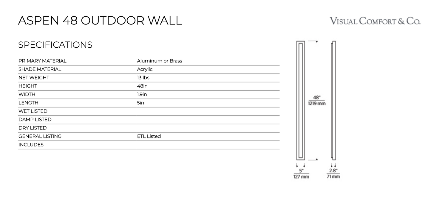 Aspen 48 Outdoor Wall Light by Visual & Comfort & Co