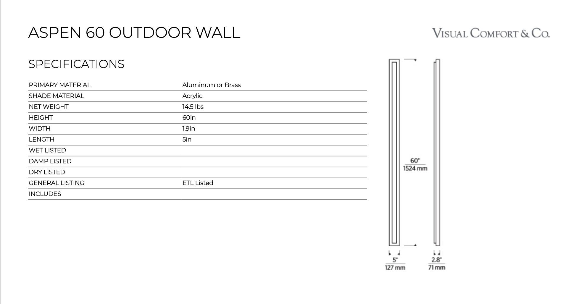 60-inch Outdoor Wall Light Aspen by Visual & Comfort & Co