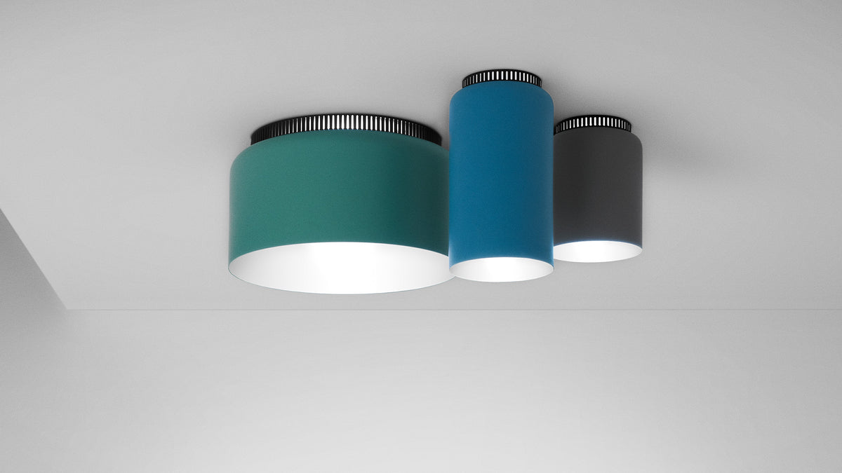 Aspen C ceiling lamps in teal, blue and grey