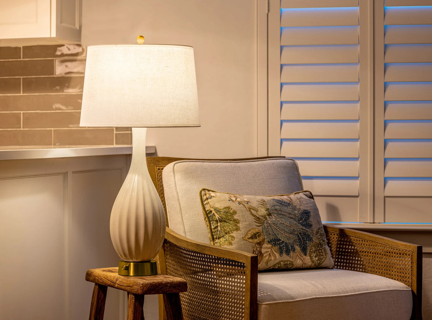 Elegant Ava Ivory Ceramic Cordless Lamp on Brass Mini Base